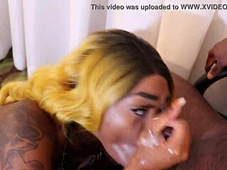 Sloppy slut sucks step dad's big black cock in gay encounter