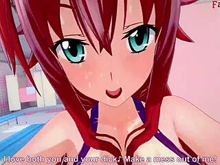 Rias Gremory says, 'I want sex in the bathroom in my bikini,' in HS DXD NTR Madness 4. Watch the full 1hr movie on Sheer Fantasyking3.