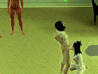 Cartoon orgy with big tits in The Sims simulation