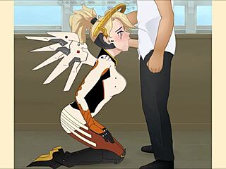 Overwatch Mercy Bends Over for Deepthroat Blowjob in Hentai
