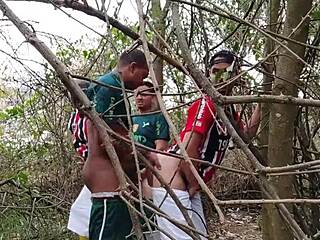 hot gay sex scene with hung black amateurs banging hard in the wild woods