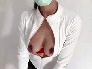 asian woman masturbates alone in lingerie