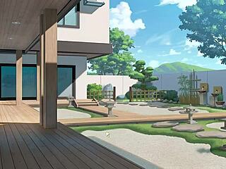 Summer Clover harem game: blonde step sister rides giant cock