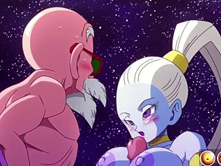 Vados تصدم Master Roshi بعرض بزازها الضخمة في أنمي Kame Paradise 2