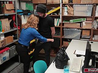 Busty milf officer overpowers thief guy