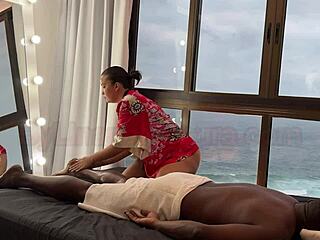 asian masseuse gives relaxing massage to hung black guy. he couldn’t resist and creampied latina hottie lina nakamura!