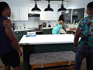 yo, this voluptuous ebony chick is craving a wild gangbang with two huge bbc