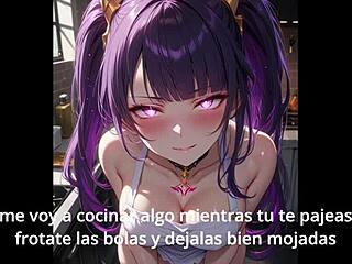 In Shogun Raiden Part 2, the femdom gives JOI and CEI instructions in Spanish anime