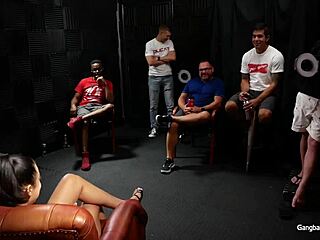 This sexy natural girl is getting gangbanged by the cocksmen with monster cocks.