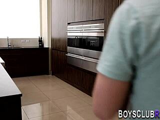 Gay hunk roughly fucks stud's ass bareback in HD, cumshot follows.