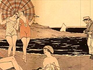 Vintage Erotic Illustration with Retro Anime Hentai Style