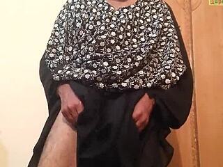 Hot Gay Masturbation In Wife's Silk Gown!