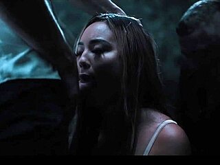 busty chick frozen in time, wanna see three dudes bang her in forest?