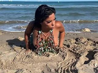 Mermaid fantasy unfolds with poolside shaved pussy action