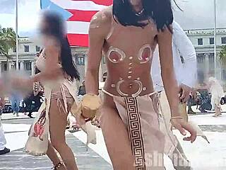 Hairy Latina in Exotic Tribal Dance Compilation Naked in Public