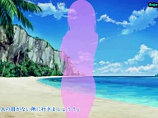 Swimming instructor frets over her breasts in anime scene.