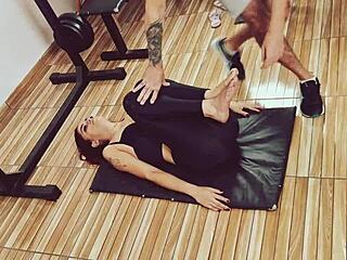 Gym instructor grinds against a young teen girl in a wild reality game with squirting action. It ends with cum in her mouth after a hot blowjob.