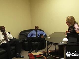 Horny Secretary Nikki Sexxx Drains Two Black Dicks at Office