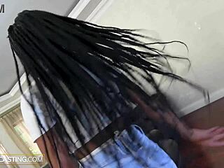 I can’t get enough of this natural ebony in fishnet lingerie getting pounded by a huge cock at casting.