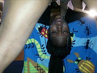 black chick gets her face worked hard in homemade clip