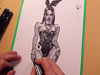 So this hot brunette in latex got sketched quick with markers. Man, her big ass in doggystyle was unreal!
