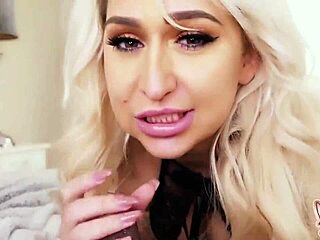 Lucky guy spills cum over Nina Kayy's hard body