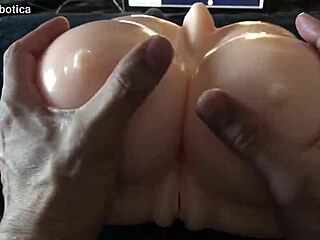 Relaxing breast massage with silicone tits and nipple fondling