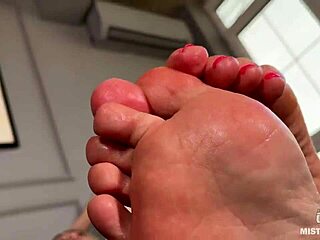 Goddess With Pink Oily Soles And Toes Lazily Teases You In Foot Fetish Closeup