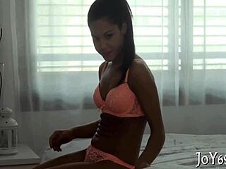 Petite teen babe rides dildo in wet solo play