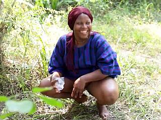 Horny African BBW Wife Meets Monster Cock and Enjoys It in the Bush!