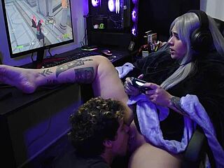 Emo prostitute with huge tits and ass gets fucked while playing Fortnite