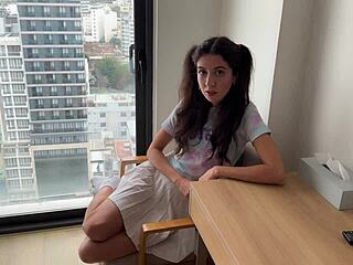 Step Sister Gets Fucked Hard with Cum Shots on Face in Bedroom