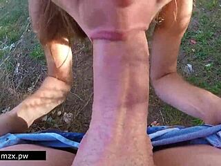 Blonde teen couple caught having public sex with cum