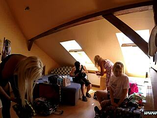 So, we had this wild threesome party backstage with big dick blowjobs, school skirts, and stockings on high heels.