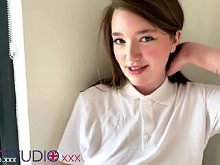 British Teen in Polo Shirt Sucks Cock Before Hard Fucking