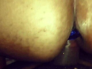 Latina brunette bent over with dildo in ass, riding monster cock for anal 😈