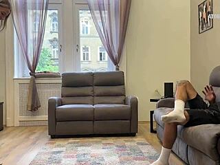 Hey, watch my slutty wife sneak a footjob and blowjob with my best friend!