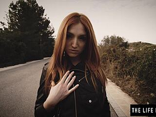 nipple clamps and ball gag drive redhead to intense solo climax