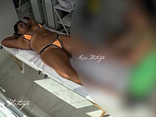 Wearing my naughty bikini, got the masseuse all hot seeing me