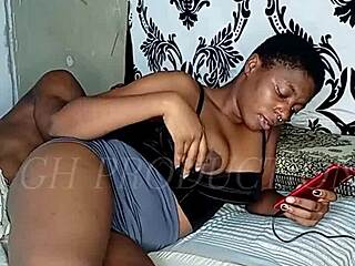 African Teen with Perfect Tits Slobbers on Huge BBC