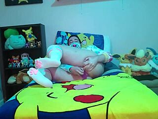 needy chubby femboy tries bad dragon dildos, spreading wide on bed for solo fun