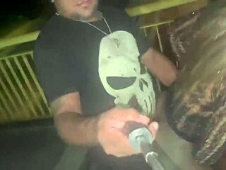 The exhibitionist wife drove the old couple wild on the street with her huge brunette body, making a cyclist touch her and cum on her ass twice