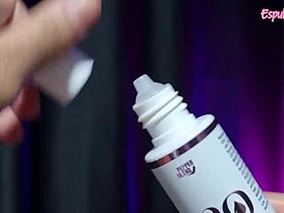 Influencer testing wet body oil for erotic vibes