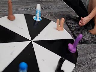 Wheel of Dildos Challenge as She Rides Hard for Her Orgasm