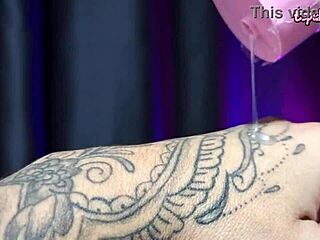 Influencer testing wet body oil for erotic vibes