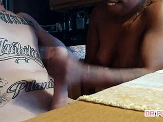 Handjob and blowjob lead to explosive cumshot in slow motion