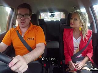 busty euro babe rides instructor in the car