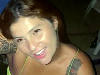 The redhead sucked her husband at the club.