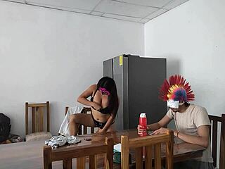 Housemaid Sensually Touches Body with Dildo