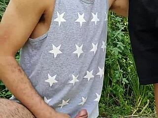 she sucked the farmer's big cock in the field while friend filmed